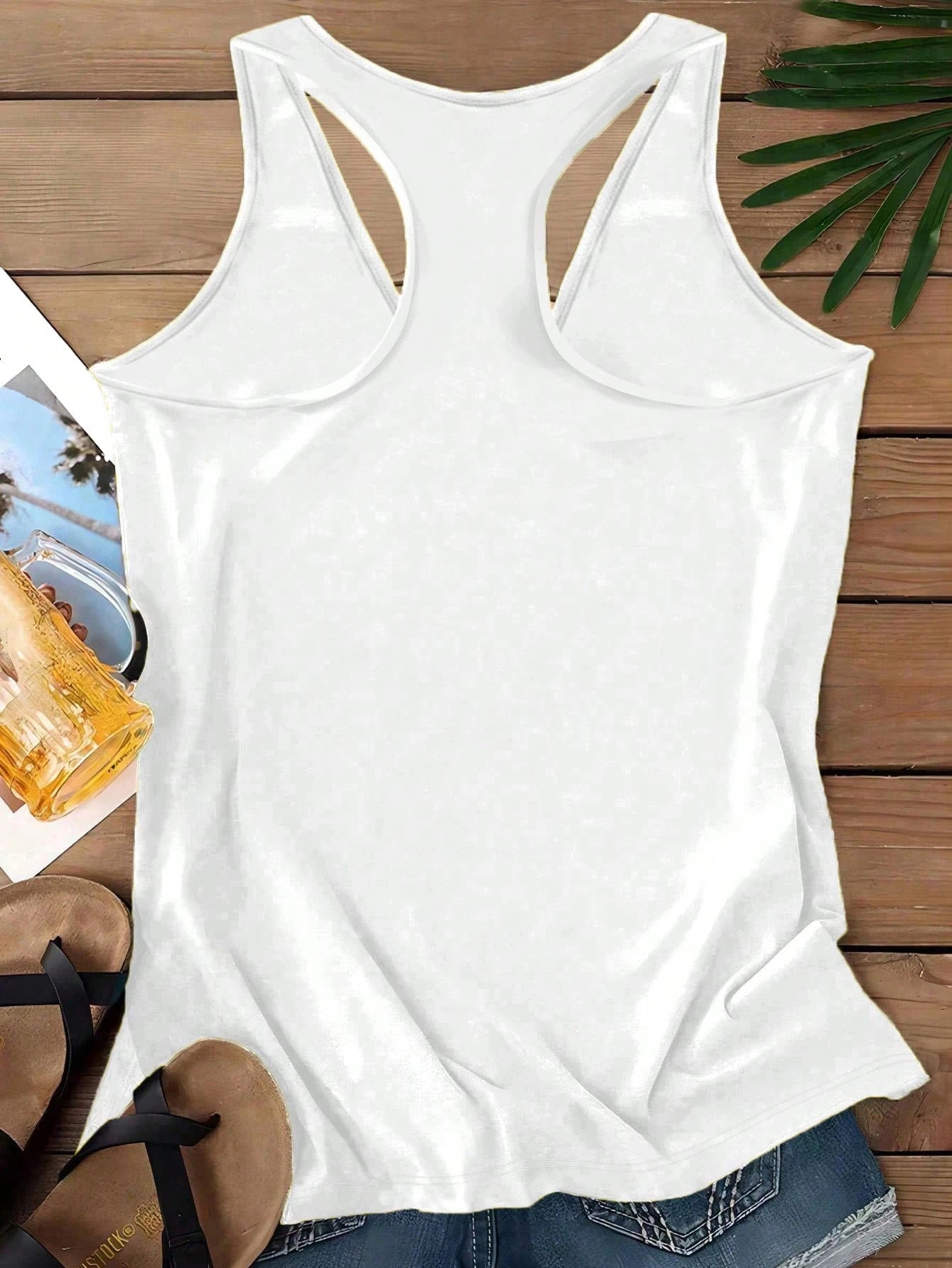 LUNE Plus Size Women Casual Minimalist Lotus Flower Pattern Racerback Tank Top, Suitable For Summer