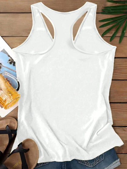 LUNE Plus Size Women Casual Minimalist Lotus Flower Pattern Racerback Tank Top, Suitable For Summer
