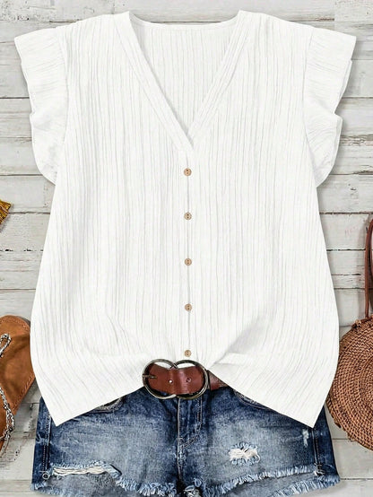 LUNE Plus Size Women Casual Minimalist White Shirt, Suitable For Summer