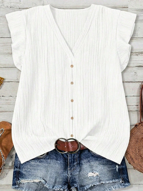 LUNE Plus Size Women Casual Minimalist White Shirt, Suitable For Summer