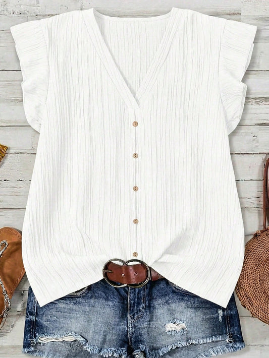 LUNE Plus Size Women Casual Minimalist White Shirt, Suitable For Summer
