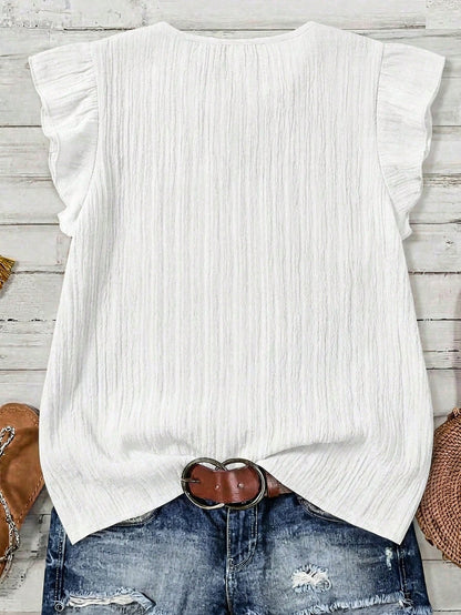 LUNE Plus Size Women Casual Minimalist White Shirt, Suitable For Summer