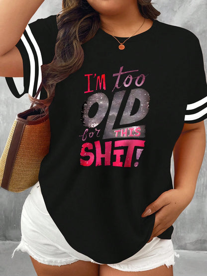LUNE Plus Size Women Casual V-Neck Graphic T-Shirt, Loose Fit Short Sleeve Tops, Summer