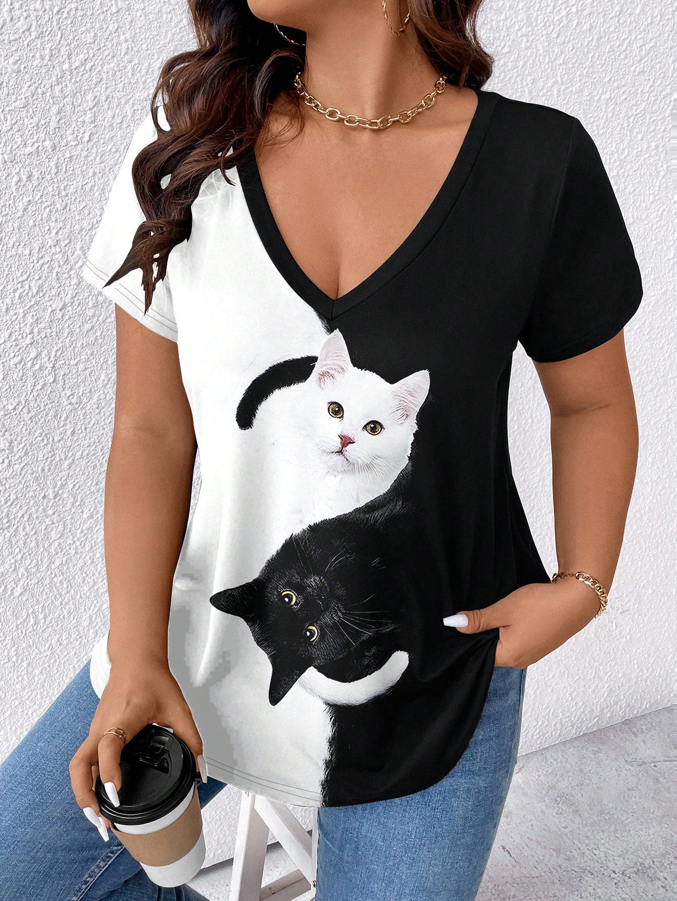 LUNE Plus Size Women Green Ditsy Floral Simple Fashion Casual Daily T-Shirt