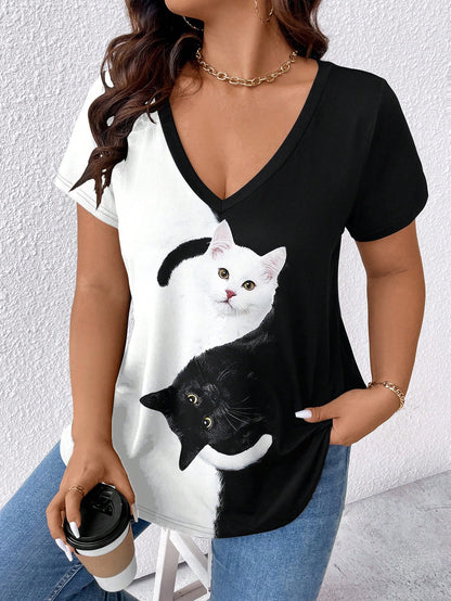 LUNE Plus Size Women Green Ditsy Floral Simple Fashion Casual Daily T-Shirt