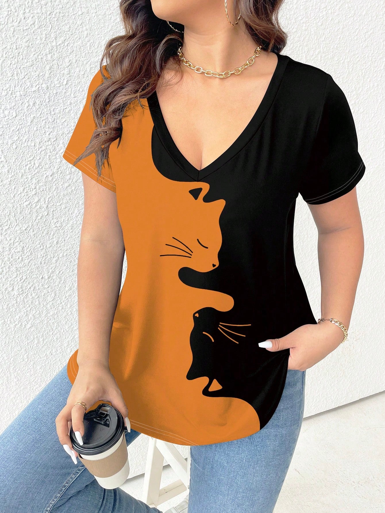 LUNE Plus Size Women Green Ditsy Floral Simple Fashion Casual Daily T-Shirt