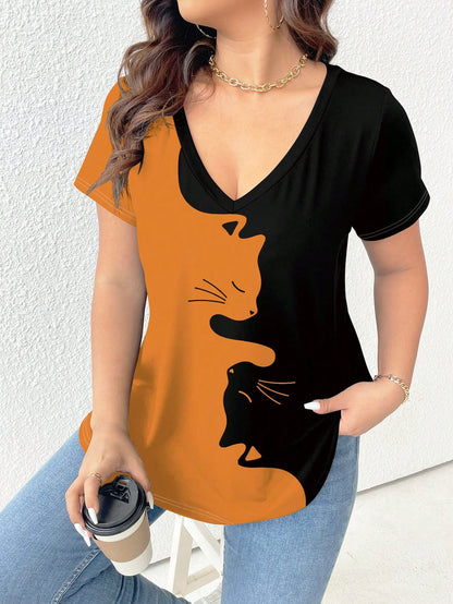 LUNE Plus Size Women Green Ditsy Floral Simple Fashion Casual Daily T-Shirt