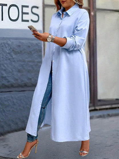 LUNE Plus Size Women's Solid Color Long Shirt Dress Winter Fall Autumn