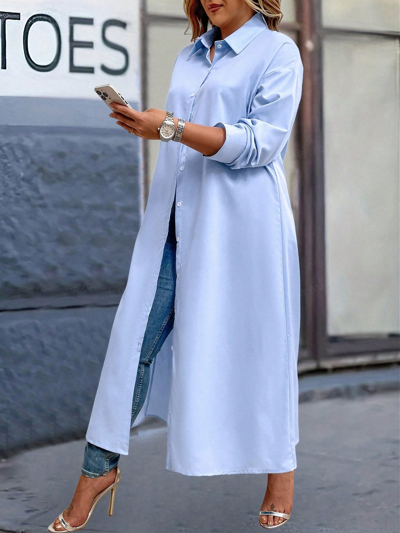 LUNE Plus Size Women's Solid Color Long Shirt Dress Winter Fall Autumn
