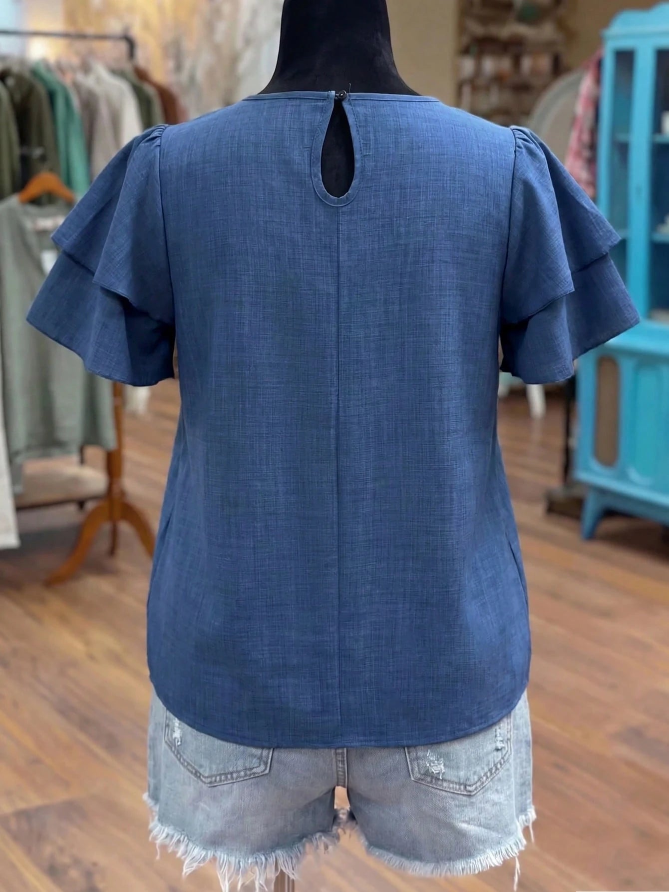 LUNE Plus Size Women's Solid Color Round Neck Double Layer Sleeve Short Sleeve Casual Shirt, Casual Fashion Versatile Pleated Summer Holiday Ladies Blouse