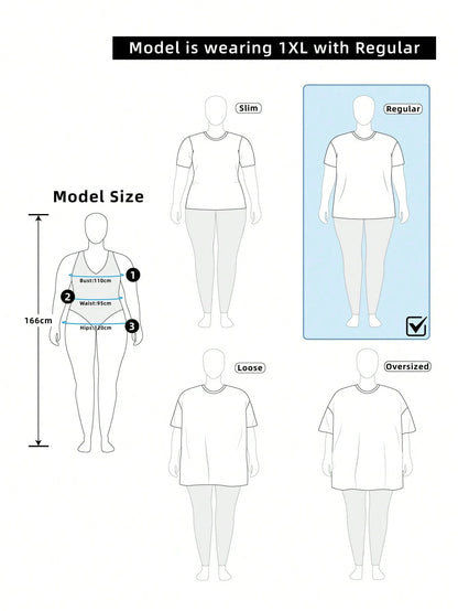 LUNE Plus Size Women Solid Color Round Neck Short Sleeve Ruffle Hem Casual T-Shirt