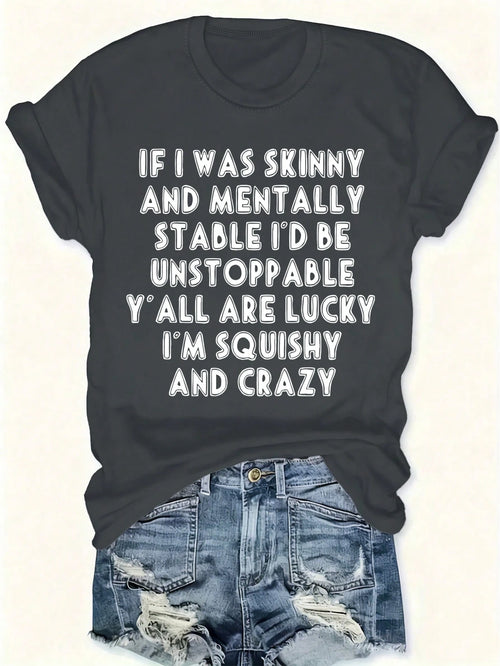 LUNE Plus Women's Slogan Graphic Summer Dark Grey Crew-Neck T-Shirt Graphic Tees Women Tops