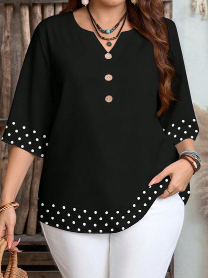 LUNE Retro Polka Dot Patchwork Print Casual Loose Shirt, Suitable For Summer