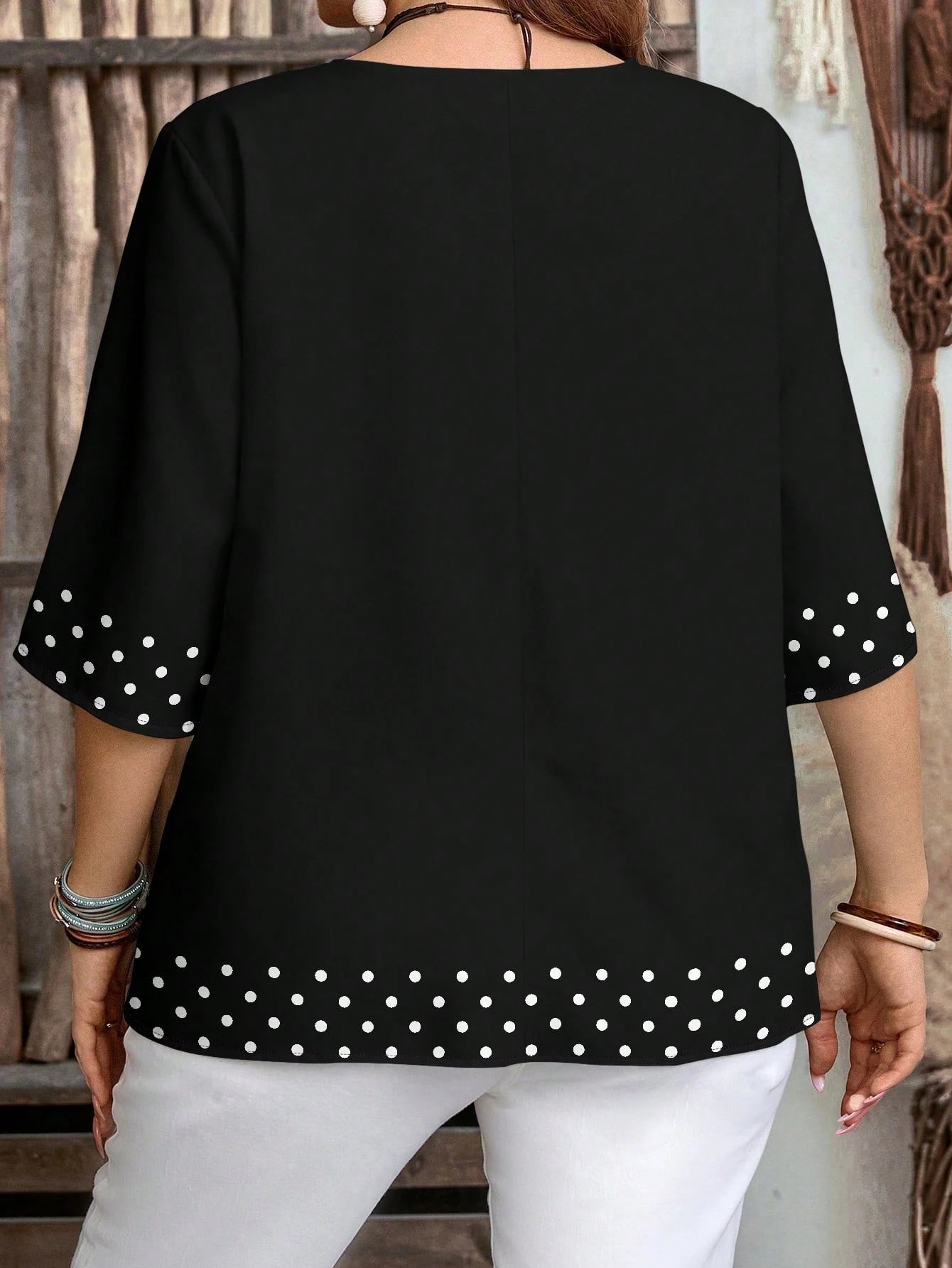 LUNE Retro Polka Dot Patchwork Print Casual Loose Shirt, Suitable For Summer