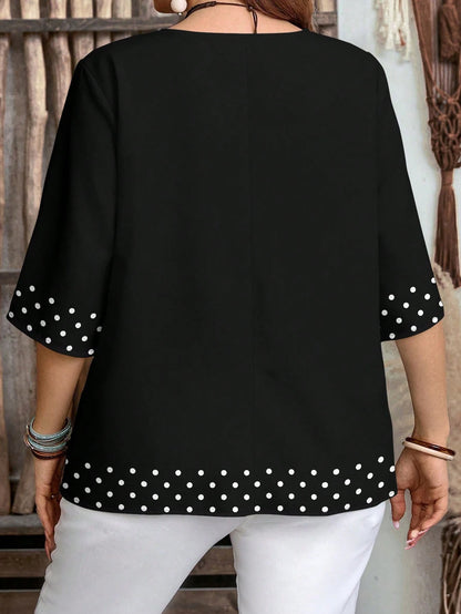 LUNE Retro Polka Dot Patchwork Print Casual Loose Shirt, Suitable For Summer