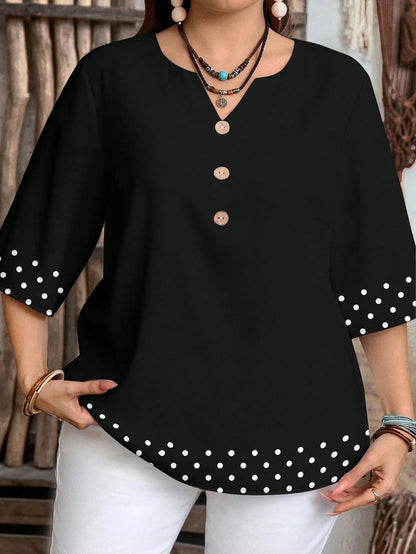 LUNE Retro Polka Dot Patchwork Print Casual Loose Shirt, Suitable For Summer