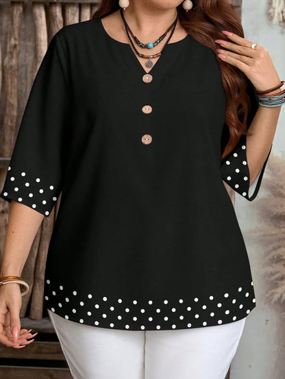 LUNE Retro Polka Dot Patchwork Print Casual Loose Shirt, Suitable For Summer