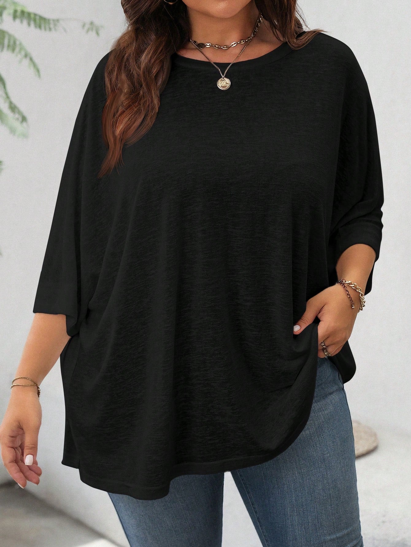 LUNE Simple Basic Loose Short Sleeve T-Shirt For Casual & Home Wear, Plus Size