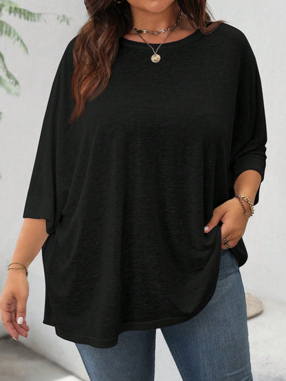 LUNE Simple Basic Loose Short Sleeve T-Shirt For Casual & Home Wear, Plus Size