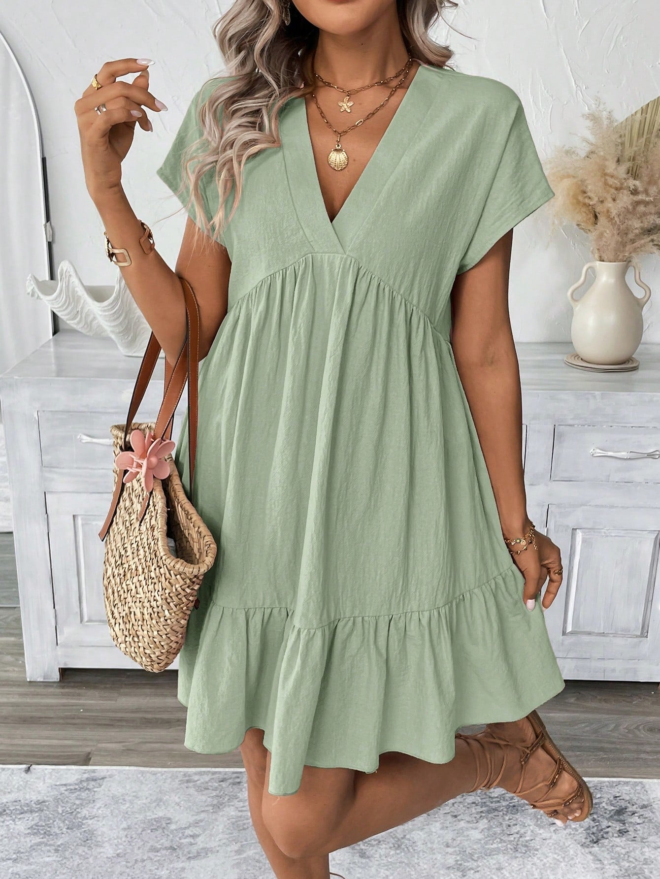 LUNE Summer Casual Vacation Short Pink Romantic Beach Dress For Women,Pastel Dresses For Women,Dresses For Women Summer,Casual