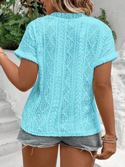 LUNE Women Plus Size Jacquard Textured Knit Casual T-Shirt