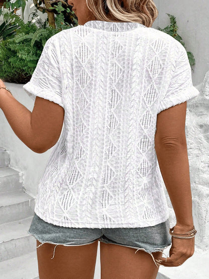 LUNE Women Plus Size Jacquard Textured Knit Casual T-Shirt