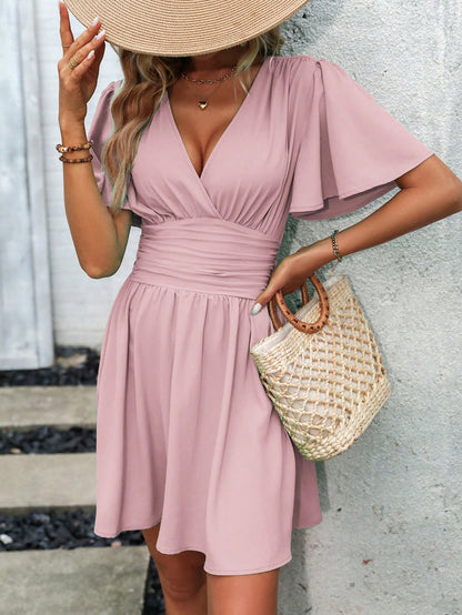 LUNE Women's Butterfly Sleeve Cinching Waist Dress