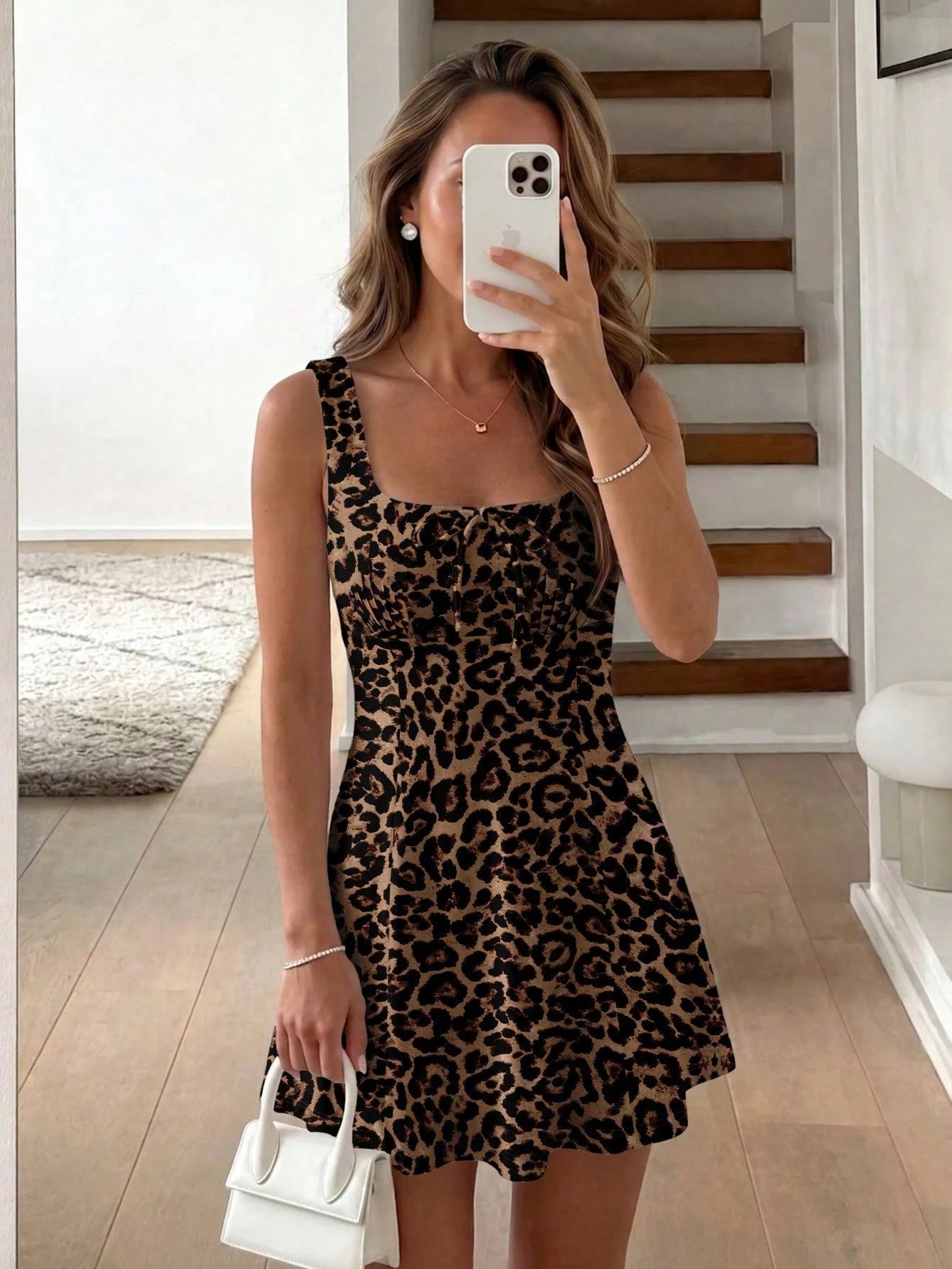LUNE Women's Dark Brown Front Tie Sleeveless Fashion Mini Dress Club Night Summer Sexy