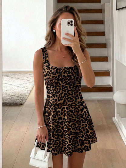 LUNE Women's Dark Brown Front Tie Sleeveless Fashion Mini Dress Club Night Summer Sexy