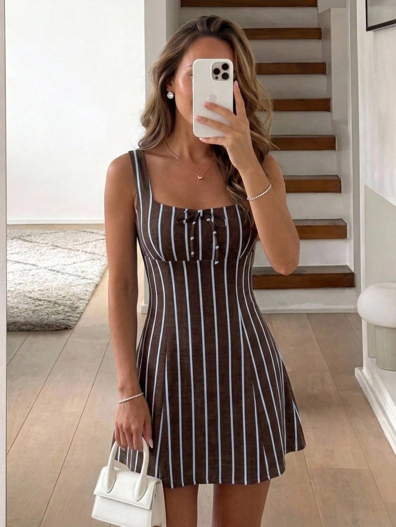 LUNE Women's Dark Brown Front Tie Sleeveless Fashion Mini Dress Club Night Summer Sexy
