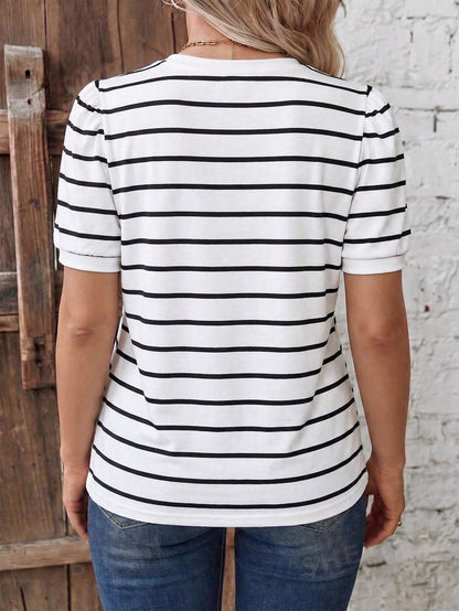 LUNE Women's Spring/Summer New Arrival Striped & Printed Pattern Casual Versatile Round Neck Plus Size T-Shirt
