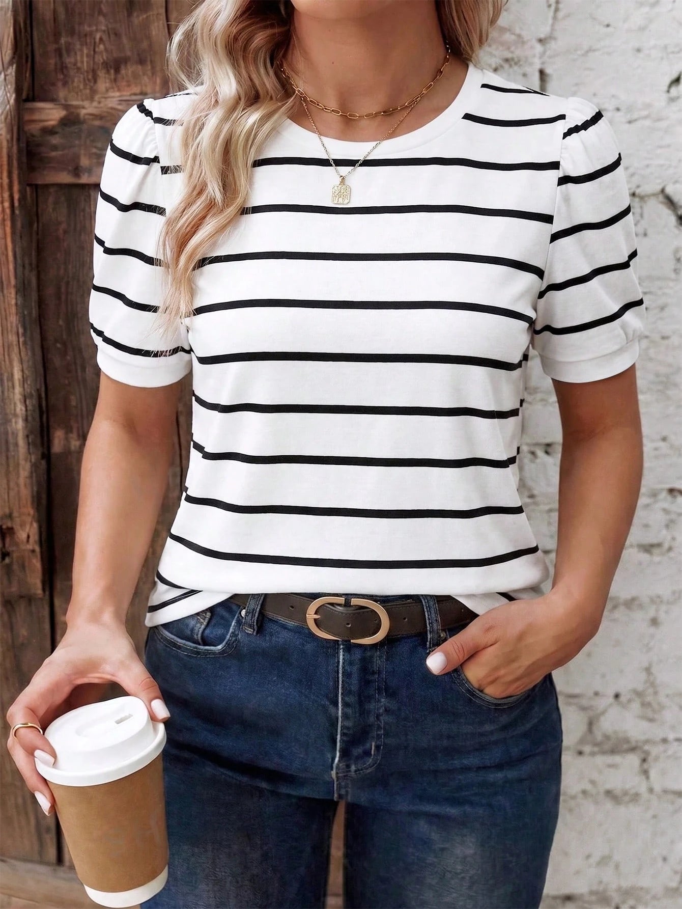 LUNE Women's Spring/Summer New Arrival Striped & Printed Pattern Casual Versatile Round Neck Plus Size T-Shirt