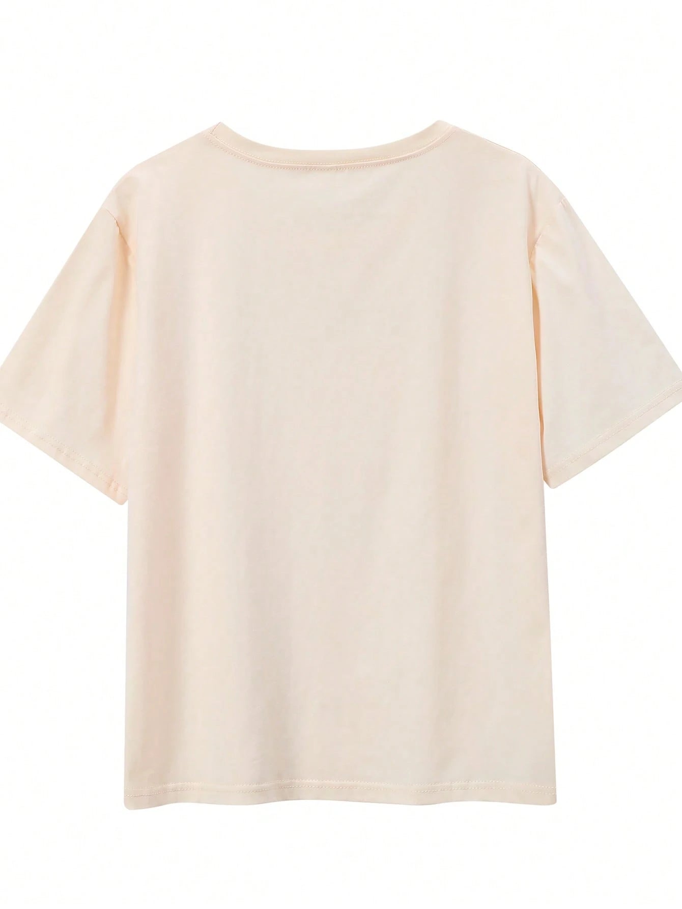 LUNE Women Wearing Round Neck, Short Sleeves, Printed Letters And Flowers On The Chest For Summer Short Sleeves