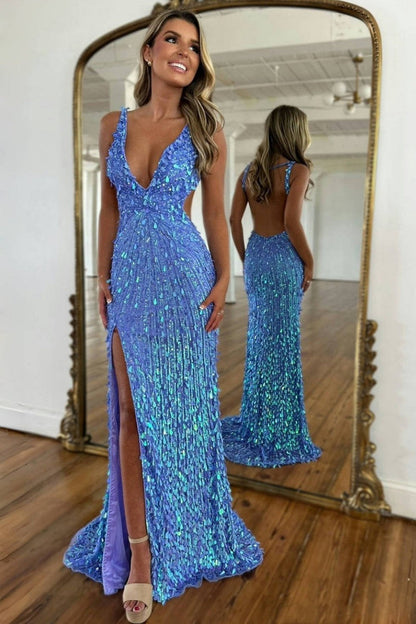 Luxury Black Beaded Mermaid Prom Gown with Plunging Neckline & Slit