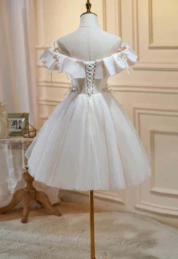 Luxury Ivory Beaded Homecoming Dresses A-line Tulle Mini Party Dress, AST2046