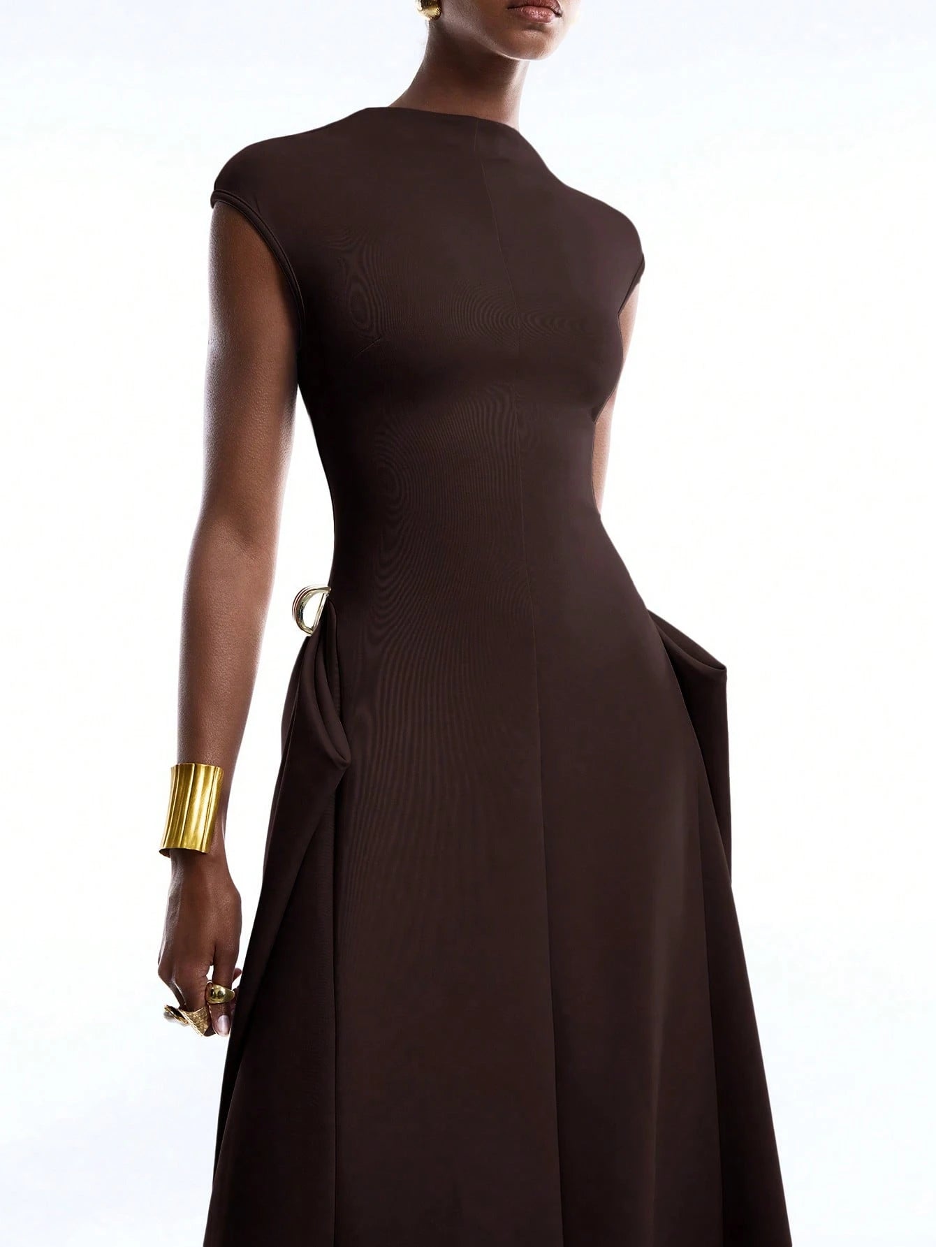 LYSMO 2026 New Arrival Simple Spring/Summer Women's Solid Color Asymmetric Hem Batwing Sleeve Dress, Ladies Coffee Brown Elegant Summer Clothing