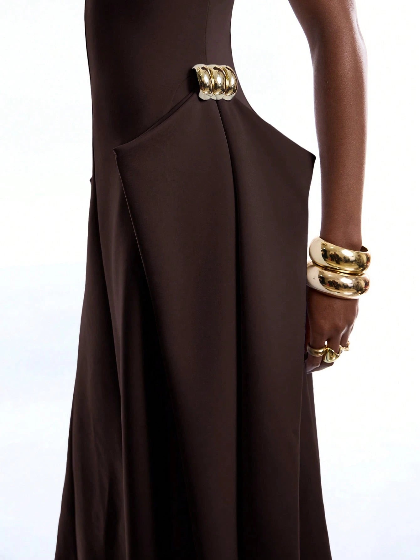 LYSMO 2026 New Arrival Simple Spring/Summer Women's Solid Color Asymmetric Hem Batwing Sleeve Dress, Ladies Coffee Brown Elegant Summer Clothing
