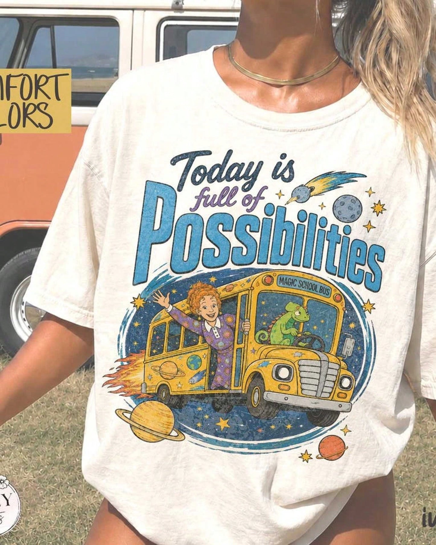 Magic School Bus Miss Frizzle Inspired 90's Vintage Graphic T-Shirt, Today Is Full Of Possibilities Grade School Teacher Tee, Retro Y2K Tee