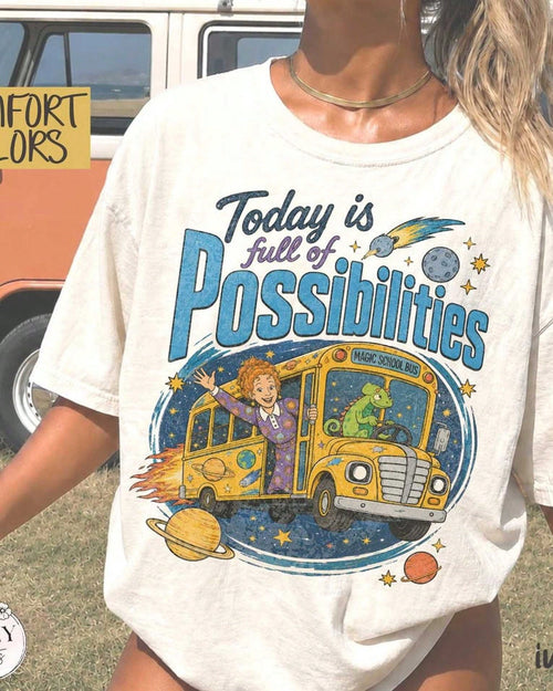 Magic School Bus Miss Frizzle Inspired 90's Vintage Graphic T-Shirt, Today Is Full Of Possibilities Grade School Teacher Tee, Retro Y2K Tee