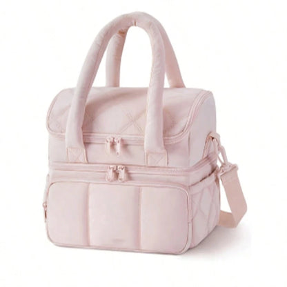 Male And Female Expandable Double-Layer Insulated Lunch Bag, With Shoulder Straps And Leak Proof Refrigerated Lunch Bag, Suitable For Work, Office, Picnic, And Beach, Portable Lunch Handbag