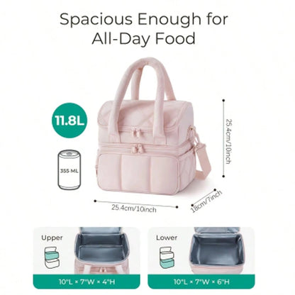 Male And Female Expandable Double-Layer Insulated Lunch Bag, With Shoulder Straps And Leak Proof Refrigerated Lunch Bag, Suitable For Work, Office, Picnic, And Beach, Portable Lunch Handbag