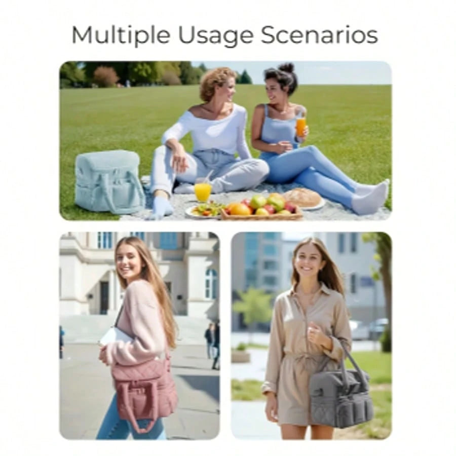 Male And Female Expandable Double-Layer Insulated Lunch Bag, With Shoulder Straps And Leak Proof Refrigerated Lunch Bag, Suitable For Work, Office, Picnic, And Beach, Portable Lunch Handbag