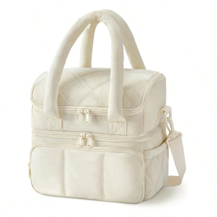 Male And Female Expandable Double-Layer Insulated Lunch Bag, With Shoulder Straps And Leak Proof Refrigerated Lunch Bag, Suitable For Work, Office, Picnic, And Beach, Portable Lunch Handbag