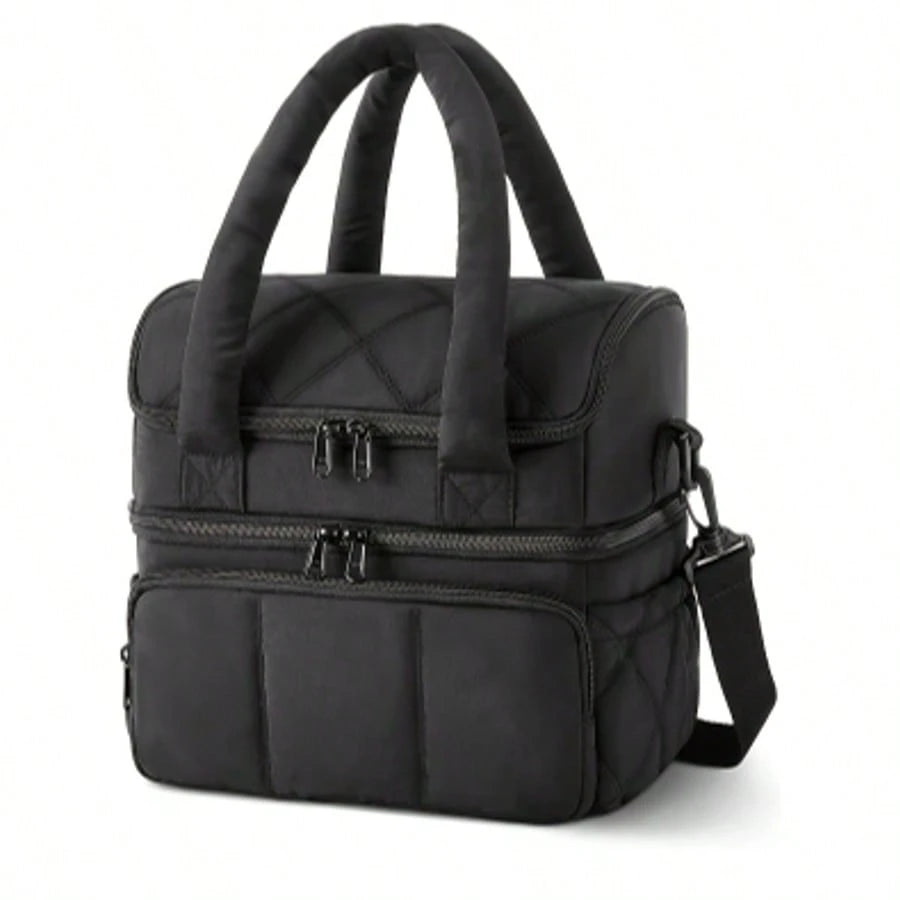 Male And Female Expandable Double-Layer Insulated Lunch Bag, With Shoulder Straps And Leak Proof Refrigerated Lunch Bag, Suitable For Work, Office, Picnic, And Beach, Portable Lunch Handbag