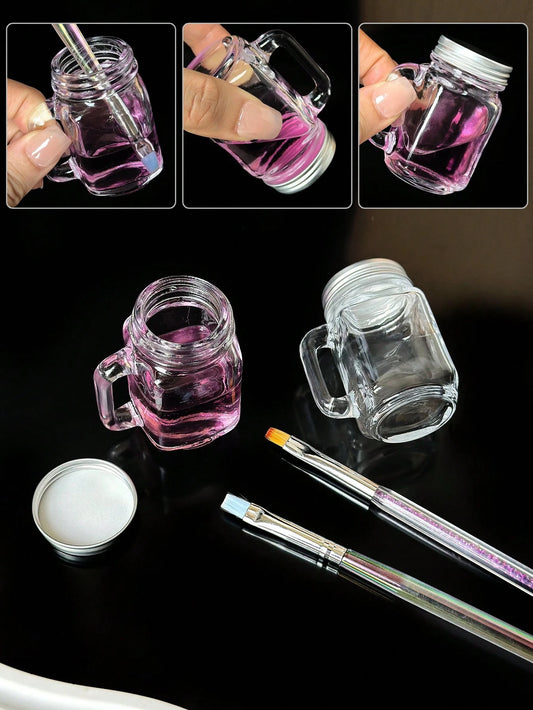Manicure Crystal Glass Cleaning Cup With Lid, Dedicated Nail Crystal Liquid Wash Brush Cup, Nail Art Wash Cup