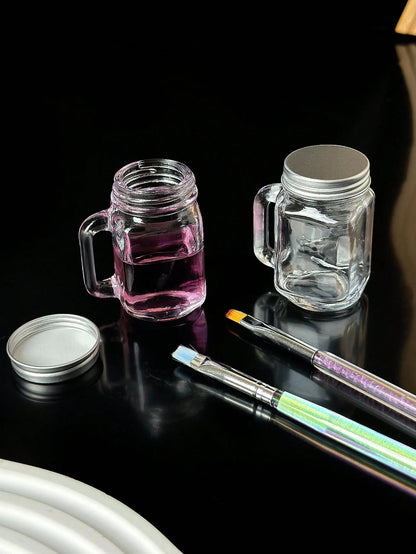 Manicure Crystal Glass Cleaning Cup With Lid, Dedicated Nail Crystal Liquid Wash Brush Cup, Nail Art Wash Cup