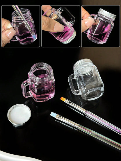 Manicure Crystal Glass Cleaning Cup With Lid, Dedicated Nail Crystal Liquid Wash Brush Cup, Nail Art Wash Cup