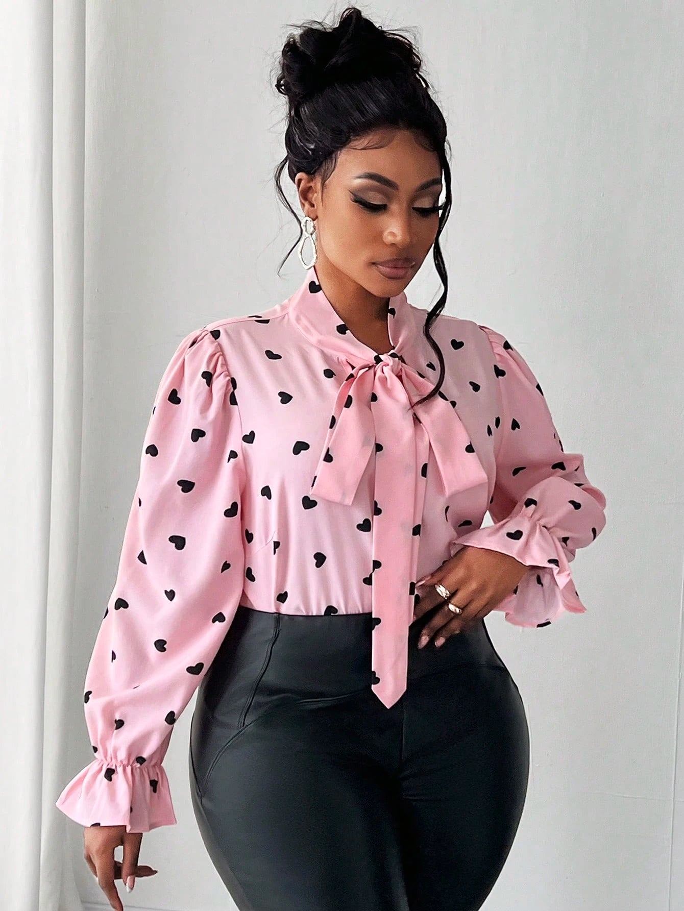 Maweii Plus Size Blouse With Tie Detail, Casual And Fashionable For Everyday Wear,Valentine Fall Cloth For Women