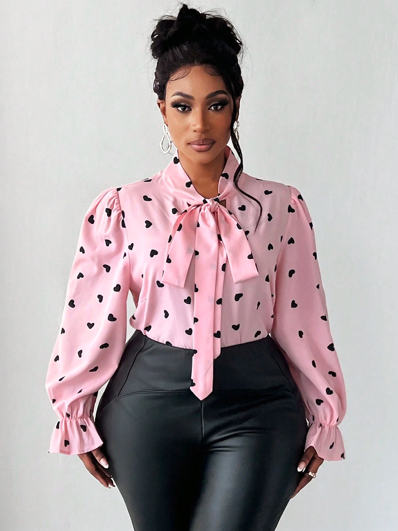Maweii Plus Size Blouse With Tie Detail, Casual And Fashionable For Everyday Wear,Valentine Fall Cloth For Women