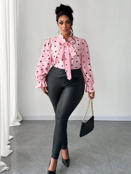 Maweii Plus Size Blouse With Tie Detail, Casual And Fashionable For Everyday Wear,Valentine Fall Cloth For Women